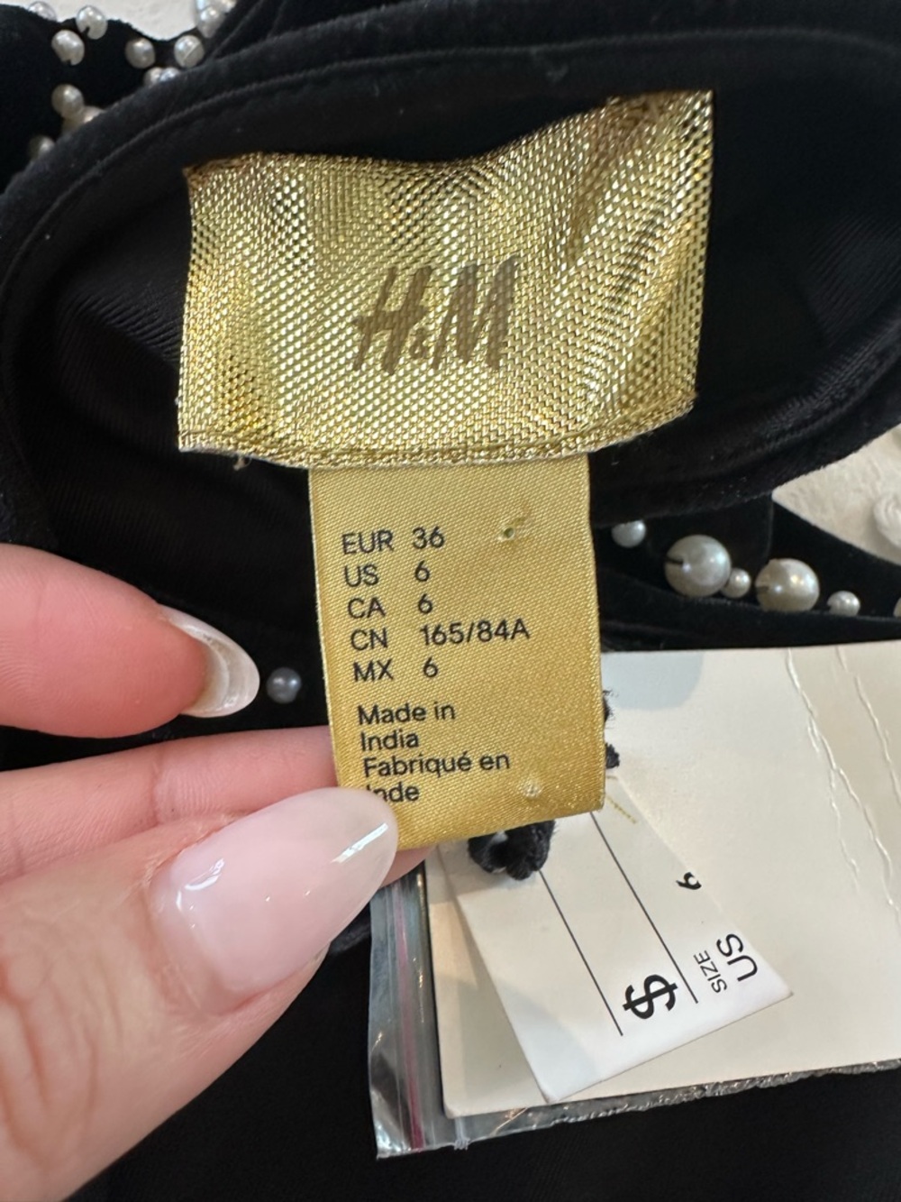 NWT H&M Black Velvet and Pearl Embellished Mini Dress - Picture 13 of 15